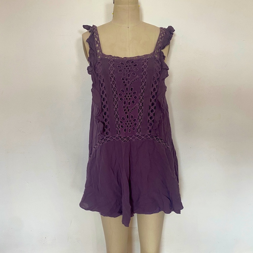 Free people fp one mini dress with femme lace and eyelet details size S